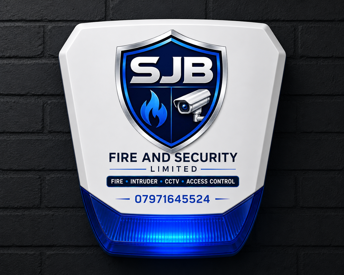 SJB Fire and Security external alarm bell box mounted on a property